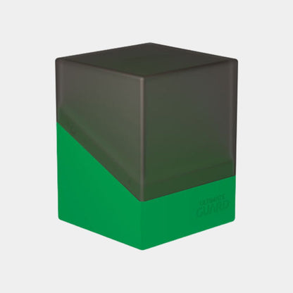 Ultimate Guard Boulder 100+ Synergy Deck Box in der Farbkombination Schwarz und Grün, geschlossene Ansicht von vorne