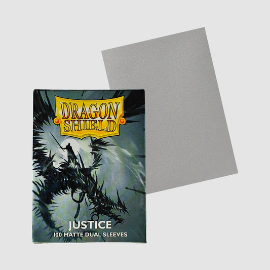 Dragon Shield Standard Size Matte Dual Sleeves Justice 100 Stück Packung für Sammelkarten mit grauer Hülle